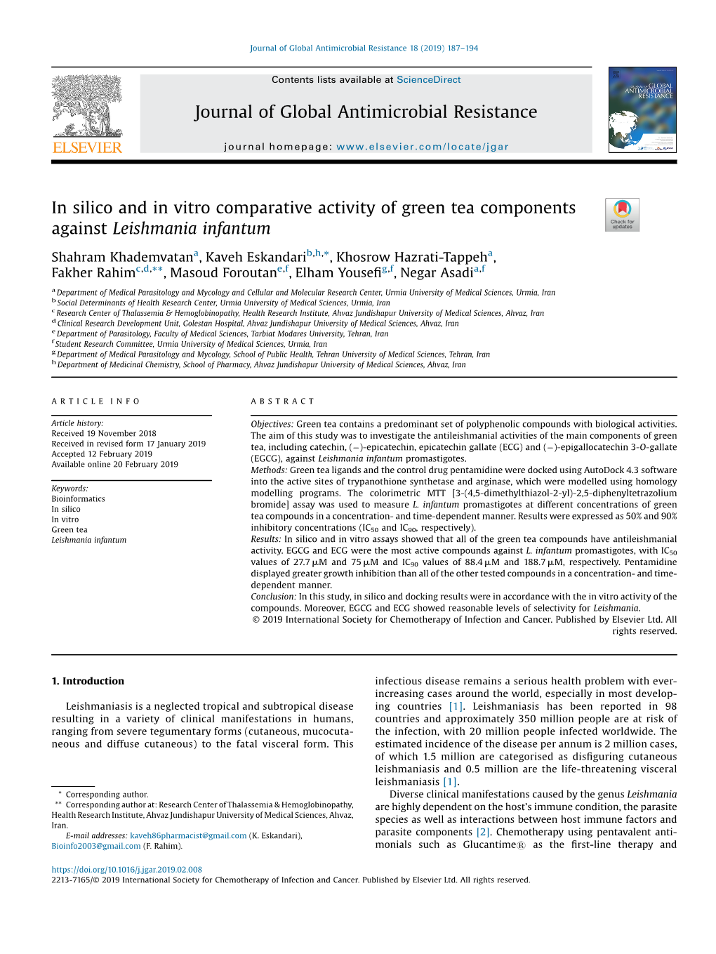 In Silico and in Vitro Comparative Activity of Green Tea Components Against Leishmania Infantum