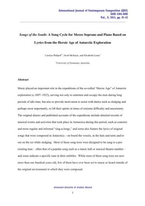 Songs of the South: a Song Cycle for Mezzo Soprano and Piano Based On