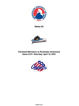 Media Kit Cleveland Monsters Vs Rochester Americans Game #131: Saturday, April 10, 2021
