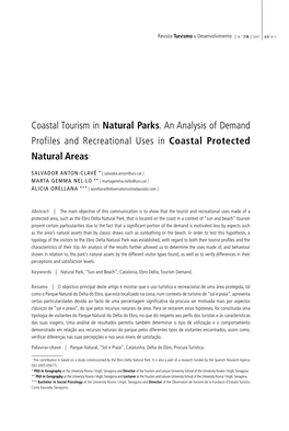 Coastal Tourism in Natural Parks. an Analysis of Demand Profiles and Recreational Uses in Coastal Protected Natural Areas1
