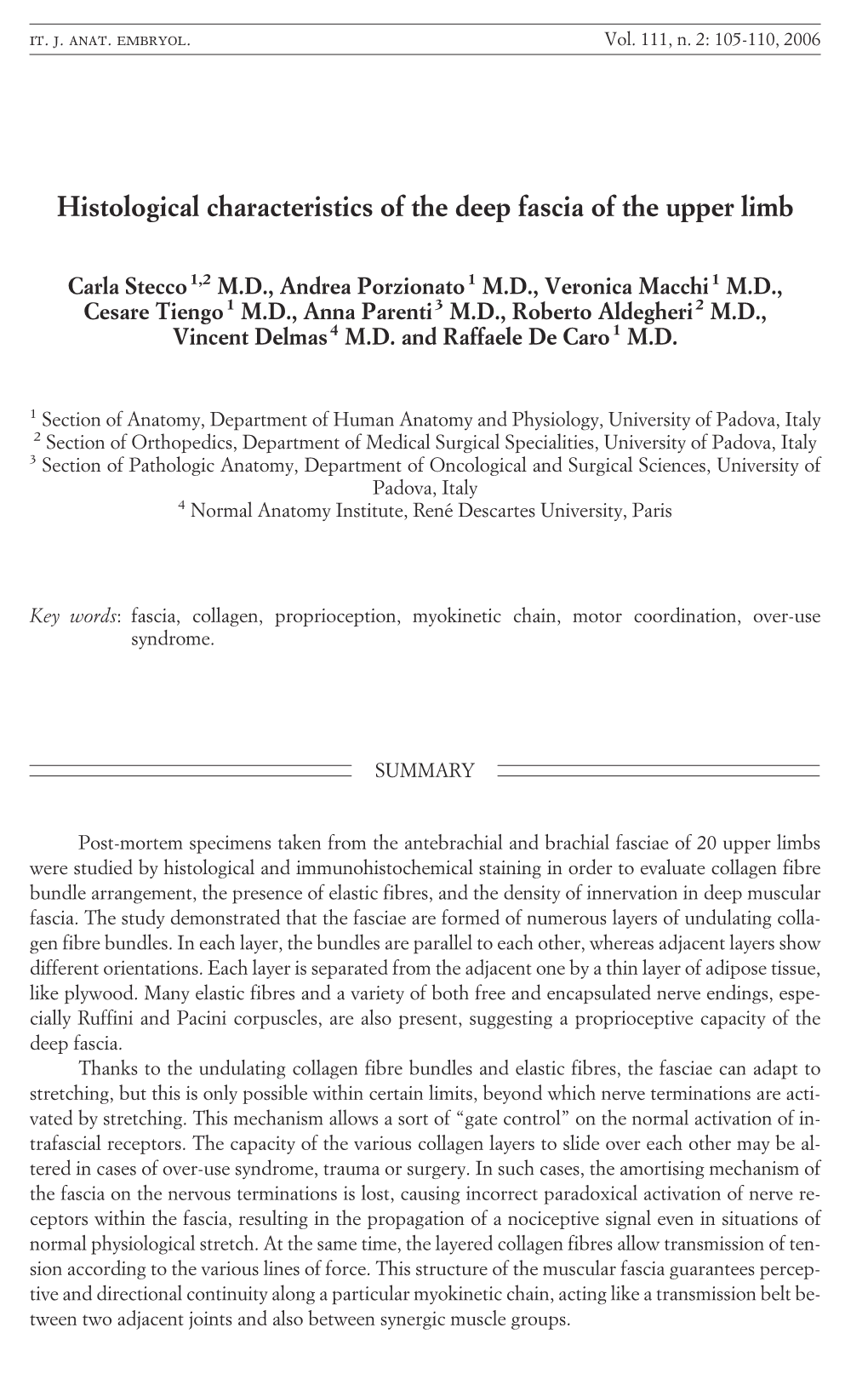 Histological Characteristics of the Deep Fascia of the Upper Limb