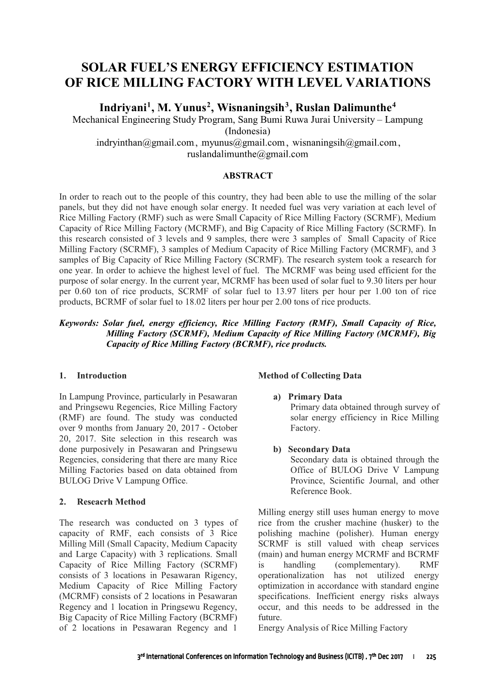 Solar Fuel's Energy Efficiency Estimation of Rice Milling Factory With