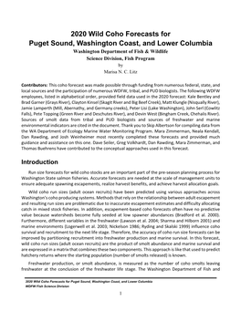 2020 Wild Coho Forecasts for Puget Sound, Washington Coast, and Lower Columbia Washington Department of Fish & Wildlife Science Division, Fish Program by Marisa N
