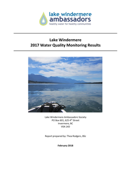 Lake Windermere 2017 Water Quality Monitoring Results