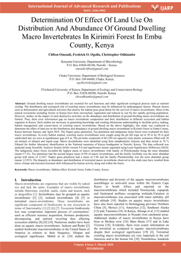 Determination of Effect of Land Use on Distribution and Abundance of Ground Dwelling Macro Invertebrates in Kirimiri Forest in Embu County, Kenya