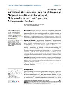 Clinical and Onychoscopic Features of Benign and Malignant Conditions in Longitudinal Melanonychia in the Thai Population: a Comparative Analysis