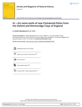 On Some Teeth of New Chimæroid Fishes from the Oxford and Kimmeridge Clays of England