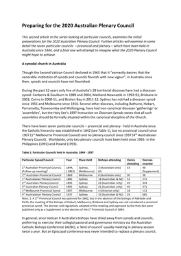 Preparing for the 2020 Australian Plenary Council
