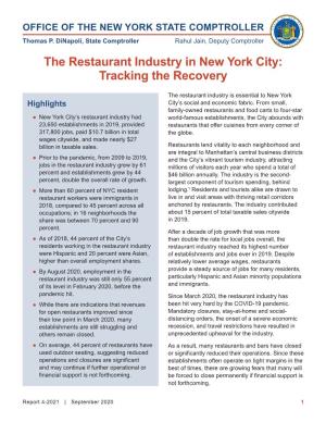 The Restaurant Industry in New York City: Tracking the Recovery