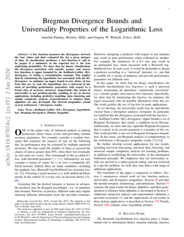 Bregman Divergence Bounds and Universality Properties of the Logarithmic Loss Amichai Painsky, Member, IEEE, and Gregory W