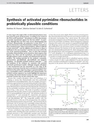 Synthesis of Activated Pyrimidine Ribonucleotides in Prebiotically Plausible Conditions