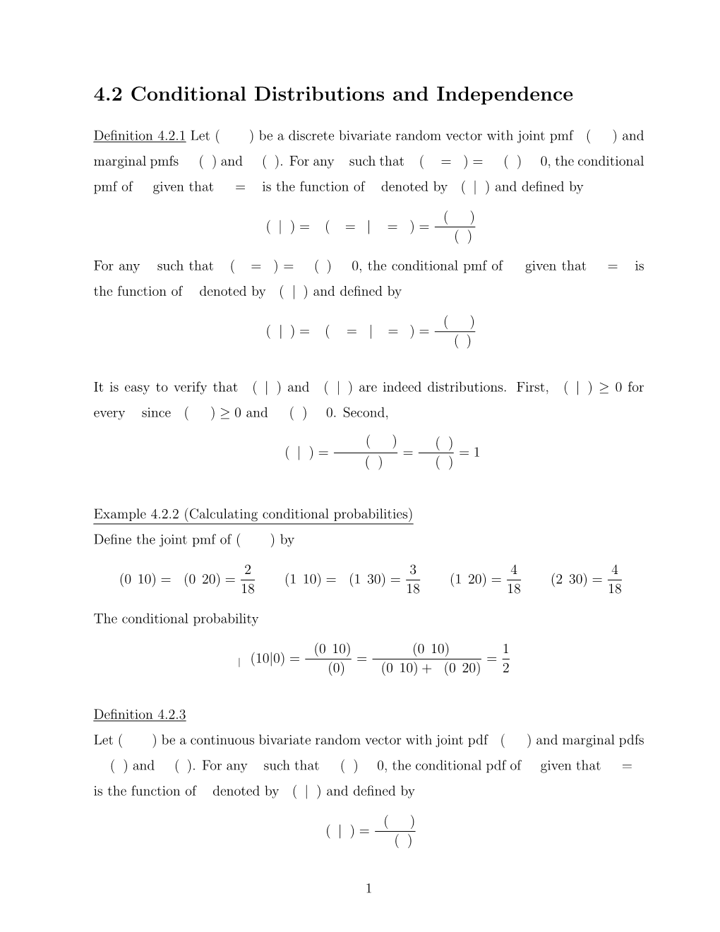 4.2 Conditional Distributions and Independence