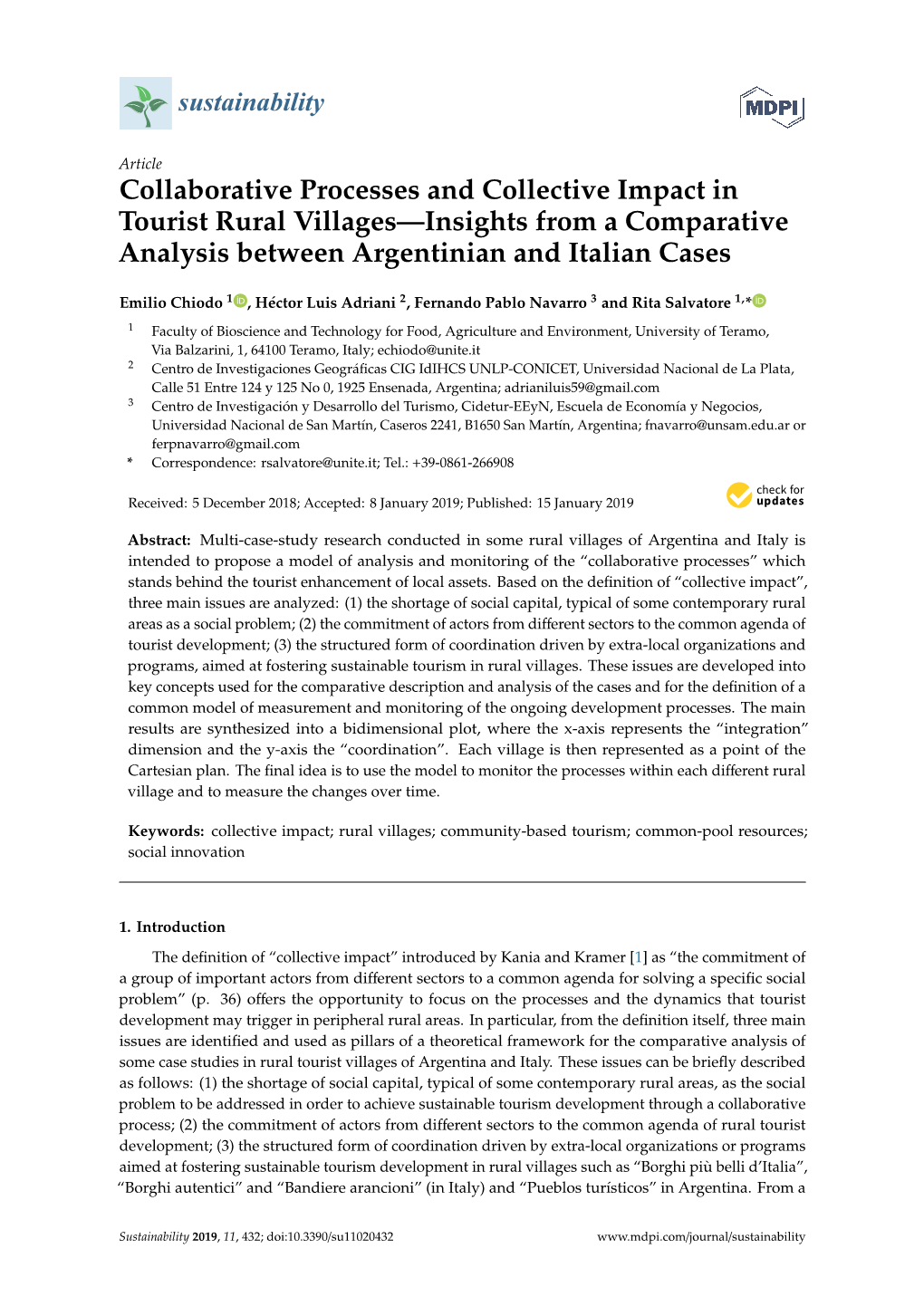 Collaborative Processes and Collective Impact in Tourist Rural Villages—Insights from a Comparative Analysis Between Argentinian and Italian Cases