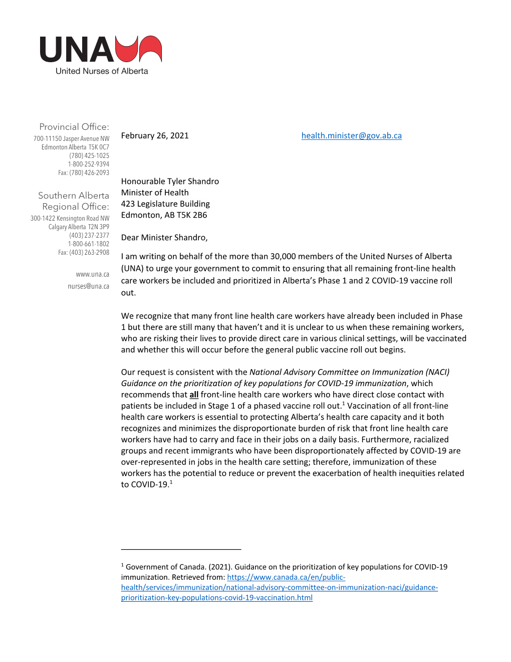 Letter to Minister Shandro Feb 26 2021