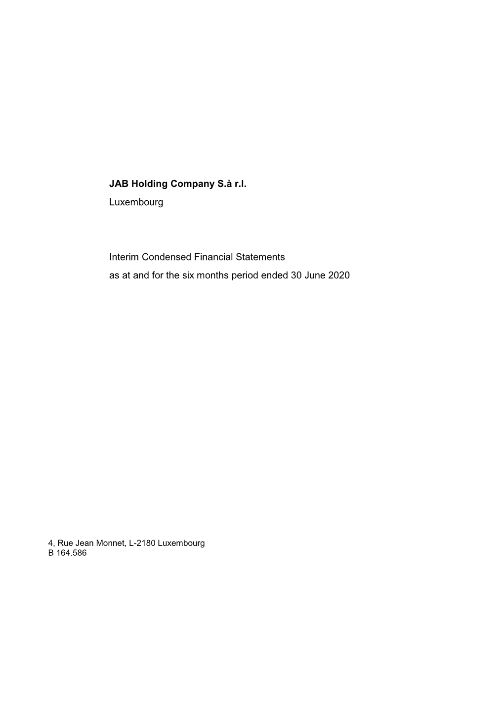 JAB Sarl Standalone Financials June 2020
