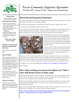 Tucson Community Supported Agriculture Newsletter 521 ~ January 18, 2016 ~ Online At