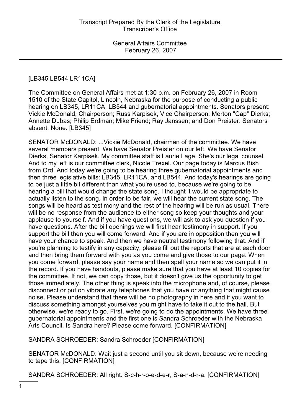 General Hearing February 26, 2007