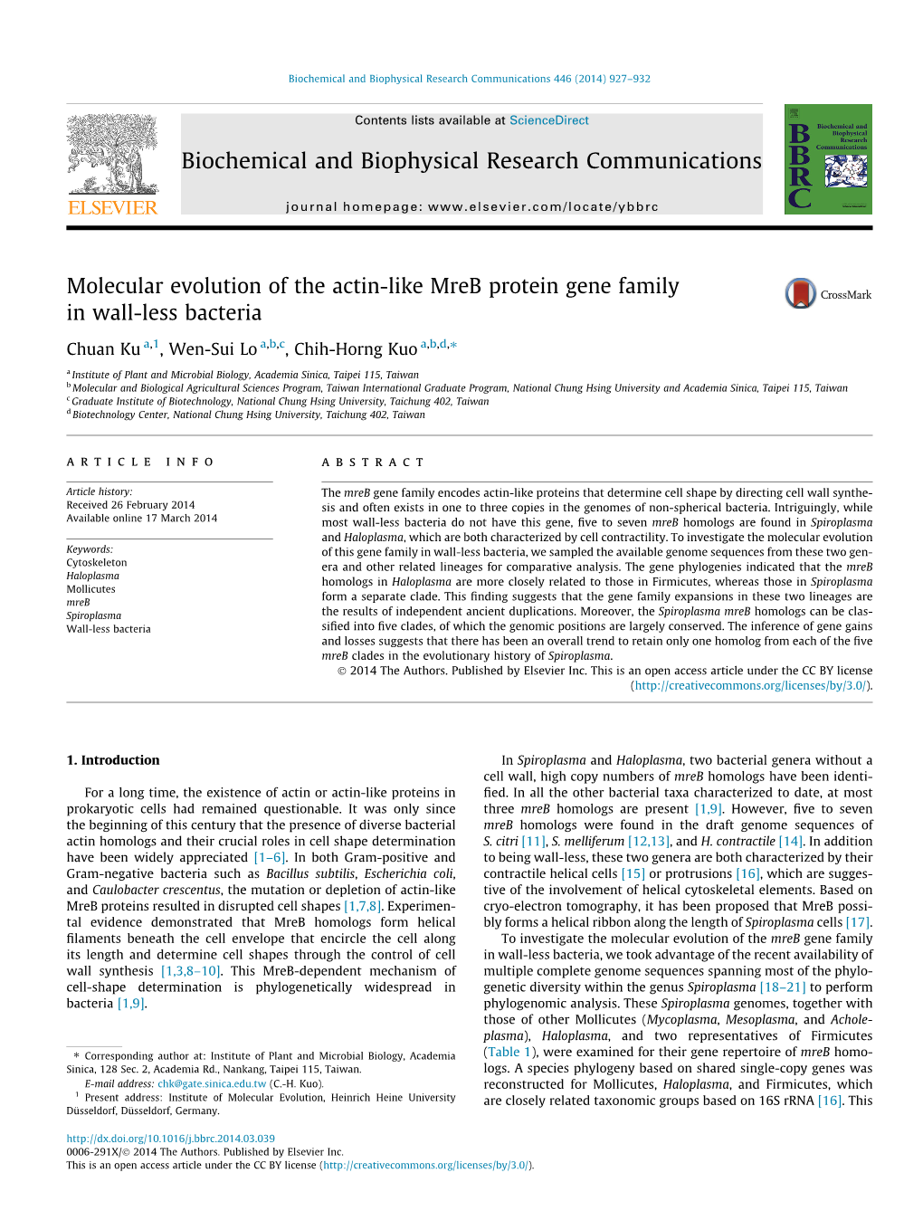 Molecular Evolution of the Actin-Like Mreb Protein Gene Family in Wall