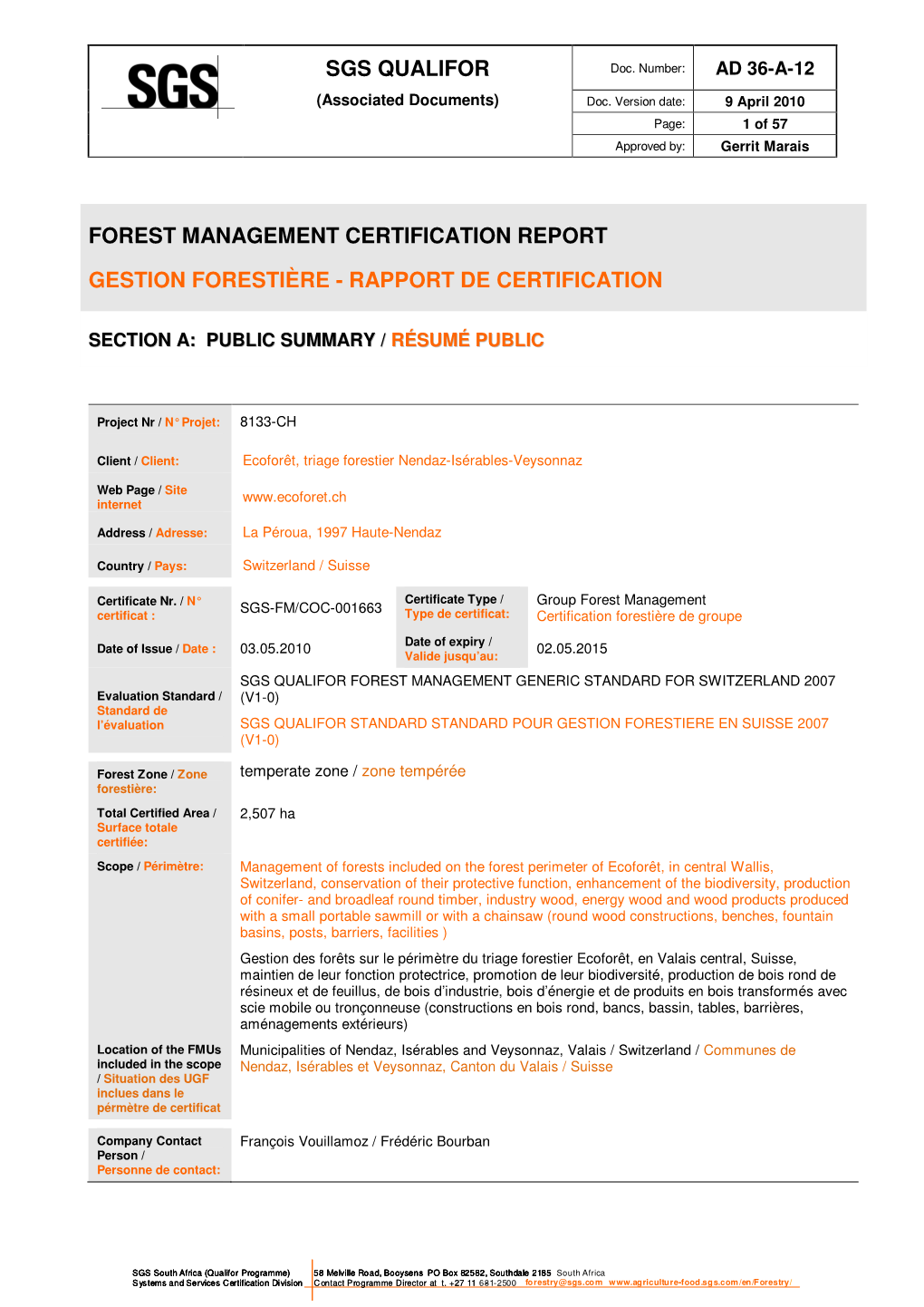 Sgs Qualifor Forest Management Certification