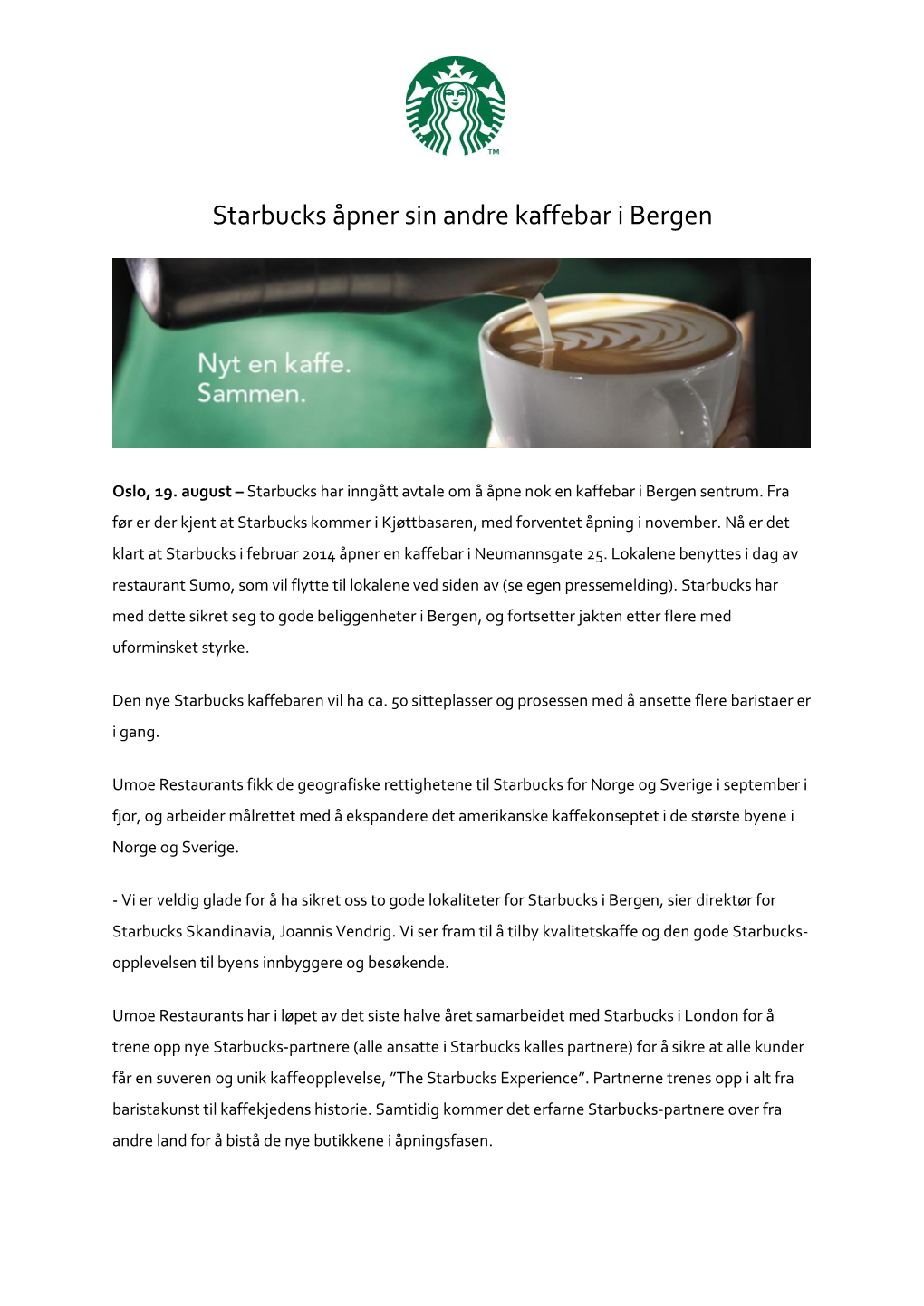 Starbucks Åpner Sin Andre Kaffebar I Bergen