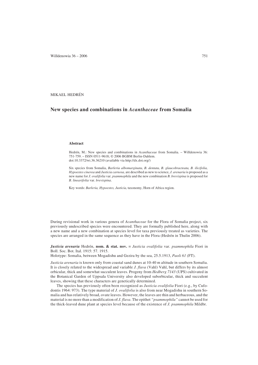 New Species and Combinations in Acanthaceae from Somalia