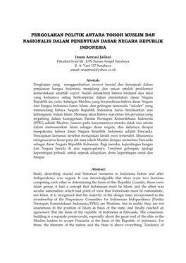 Pergolakan Politik Antara Tokoh Muslim Dan Nasionalis Dalam Penentuan Dasar Negara Republik Indonesia