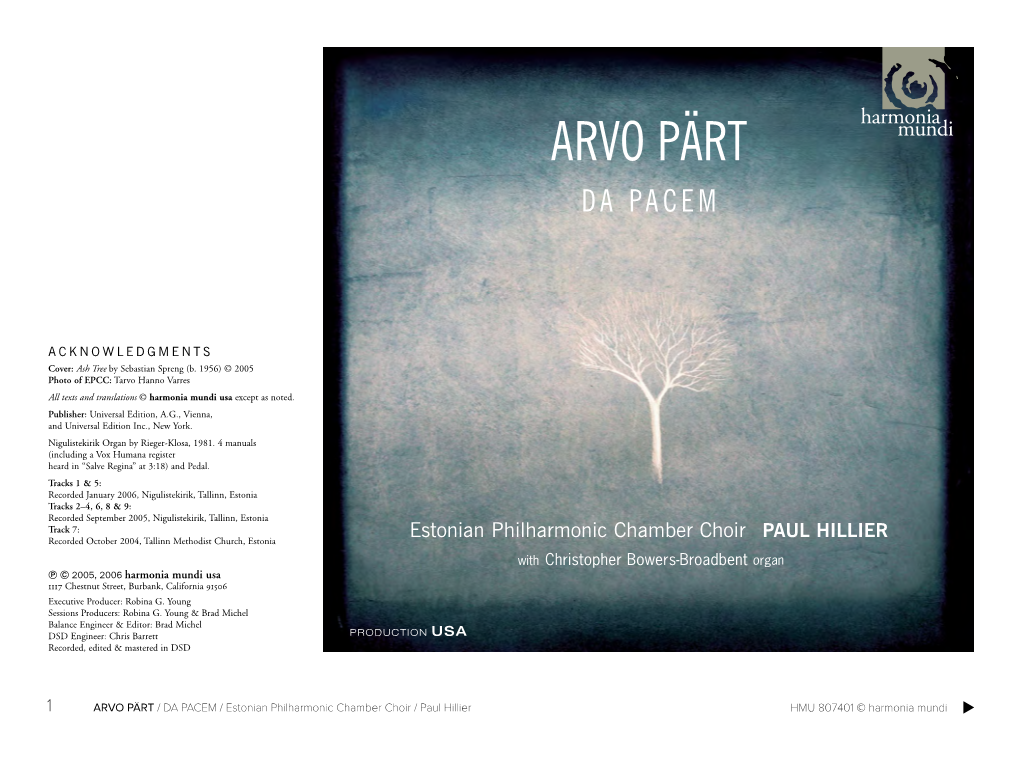 Arvo Pärt Da Pacem