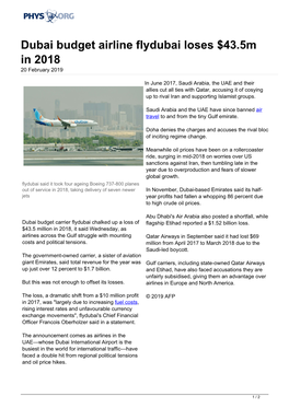 Dubai Budget Airline Flydubai Loses $43.5M in 2018 20 February 2019