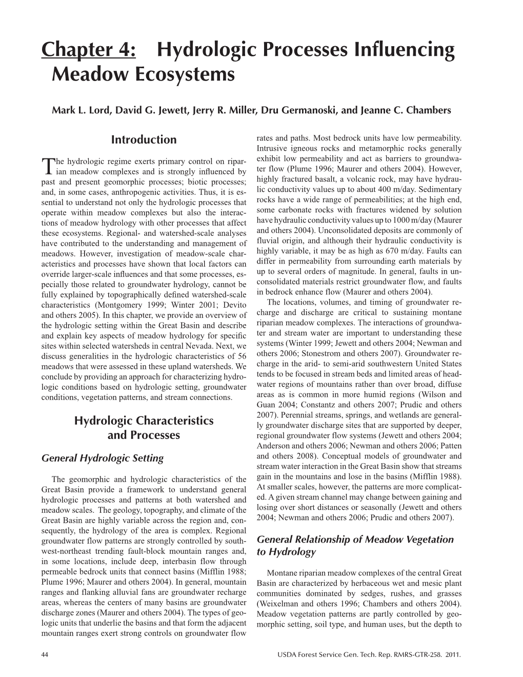 Geomorphology, Hydrology, and Ecology of Great Basin Meadow Complexes