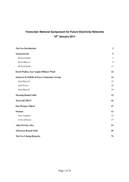 Transcript: National Symposium for Future Electricity Networks 19 Th January 2011