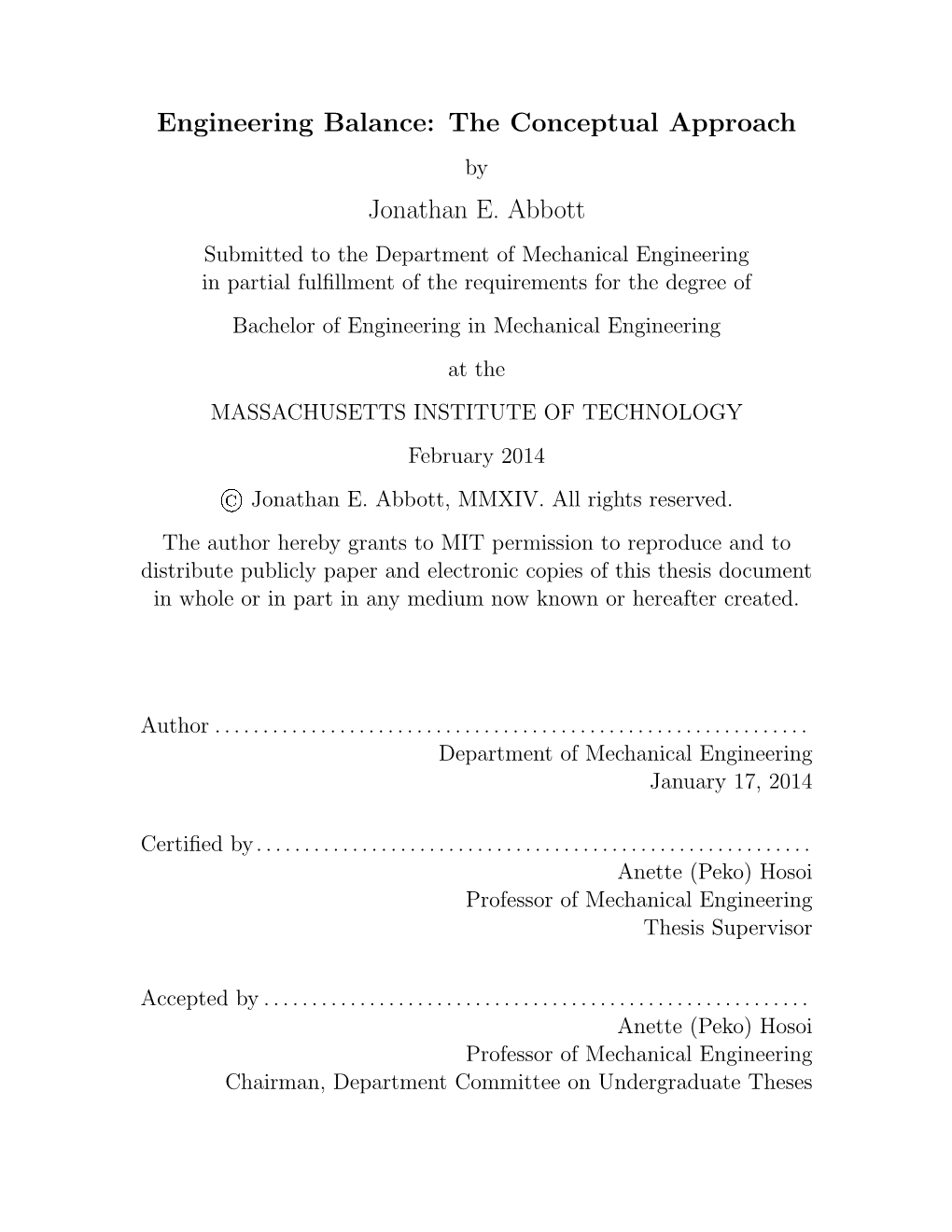 Engineering Balance: the Conceptual Approach by Jonathan E