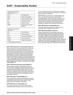 SUST - Sustainability Studies SUST - Sustainability Studies