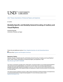 Modality-Specific and Modality-General Encoding of Auditory and Visual Rhythms