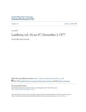 Lanthorn, Vol. 10, No. 07, November 3, 1977 Grand Valley State University