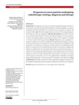 Dysgeusia in Cancer Patients Undergoing Radiotherapy: Etiology