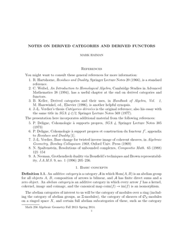 Notes on Derived Categories and Derived Functors