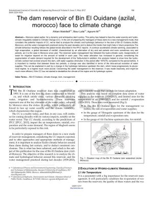 The Dam Reservoir of Bin El Ouidane (Azilal, Morocco) Face to Climate Change Ahbari Abdellatif(1), Stour Laila(1), Agoumi Ali(2)