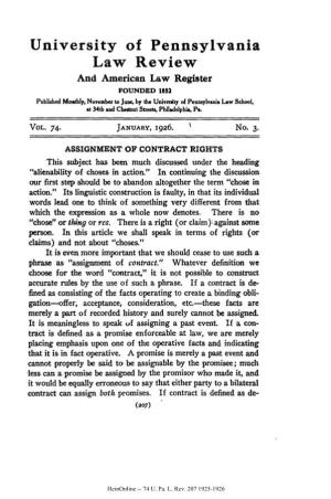 ASSIGNMENT of CONTRACT RIGHTS 221 Fail in Case of Non-Fulfilment of This Condition