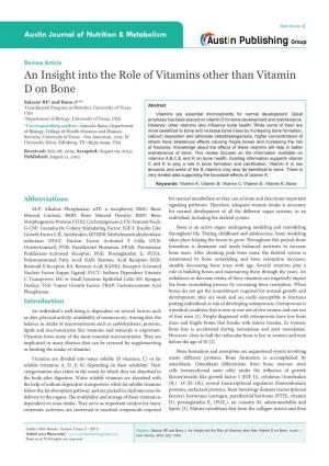 An Insight Into the Role of Vitamins Other Than Vitamin D on Bone