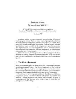 Lecture Notes: Semantics of WHILE