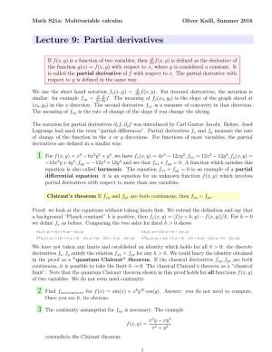 Lecture 9: Partial Derivatives