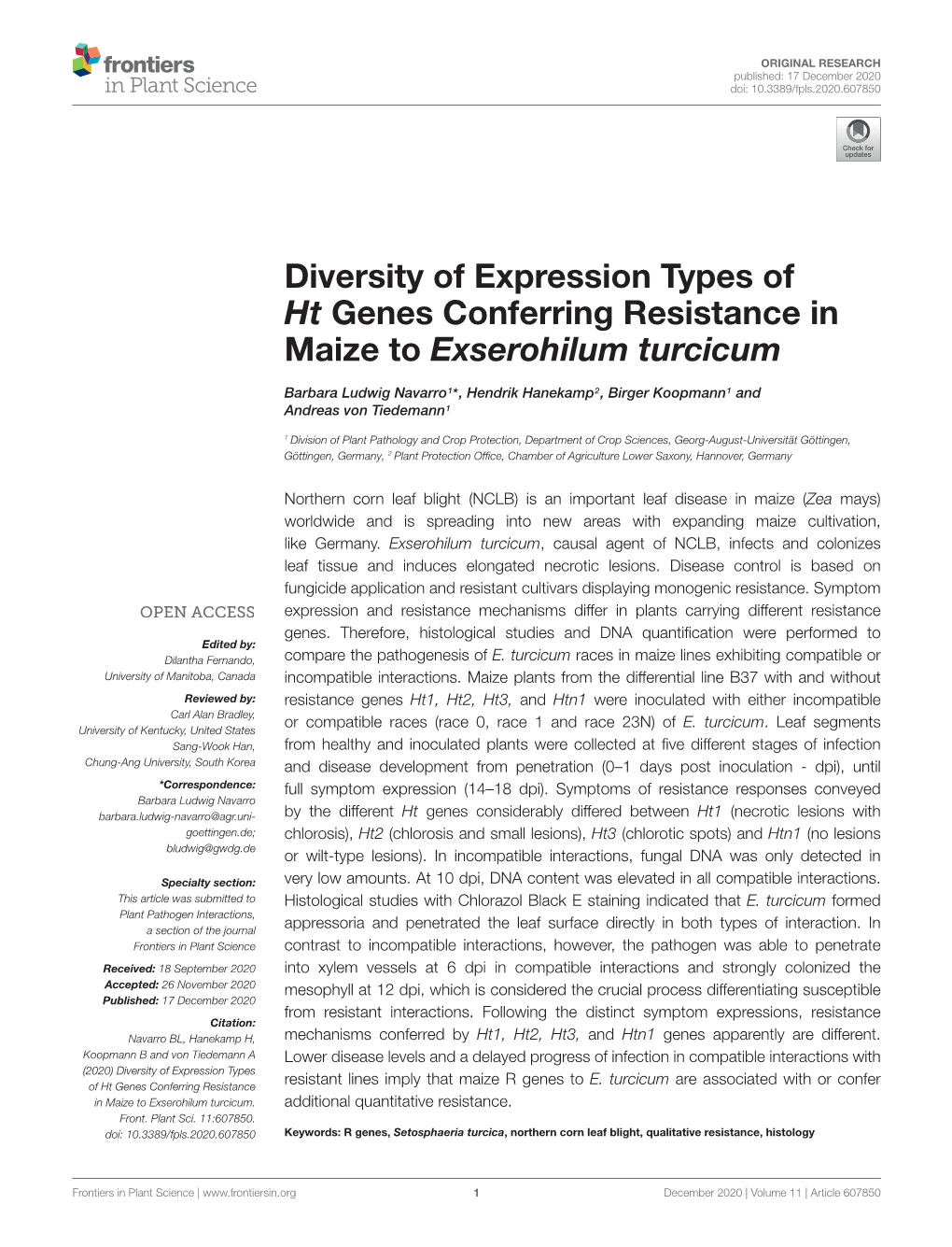 Diversity of Expression Types of Ht Genes Conferring Resistance in Maize to Exserohilum Turcicum