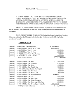 Resolution No.___A Resolution of the City of Sapulpa, Oklahoma and the Sapulpa Municipal Trust Authority Amending