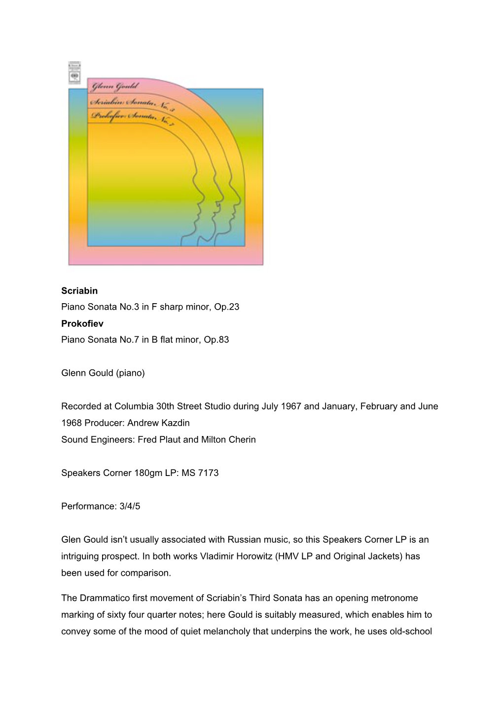 Glen Gould Scriabin Prokofiev Sp Corner