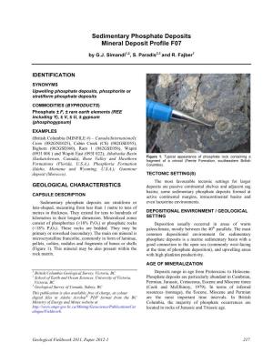 Sedimentary Phosphate Deposits Mineral Deposit Profile F07