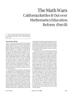 The Math Wars California Battles It out Over Mathematics Education Reform (Part II)
