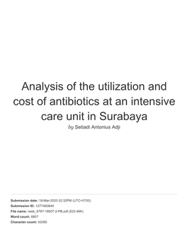 Analysis of the Utilization and Cost of Antibiotics at an Intensive Care Unit in Surabaya by Setiadi Antonius Adji