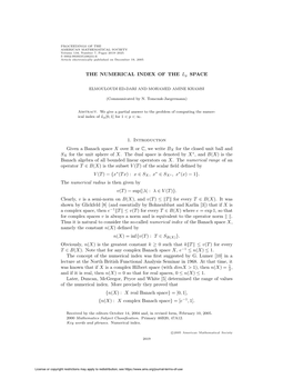 THE NUMERICAL INDEX of the Lp SPACE 1. Introduction Given A
