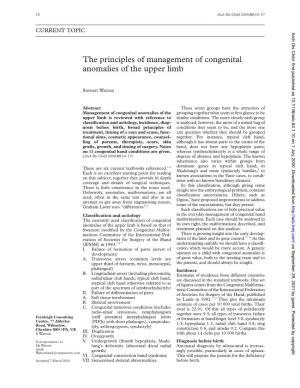 The Principles of Management of Congenital Anomalies of the Upper Limb