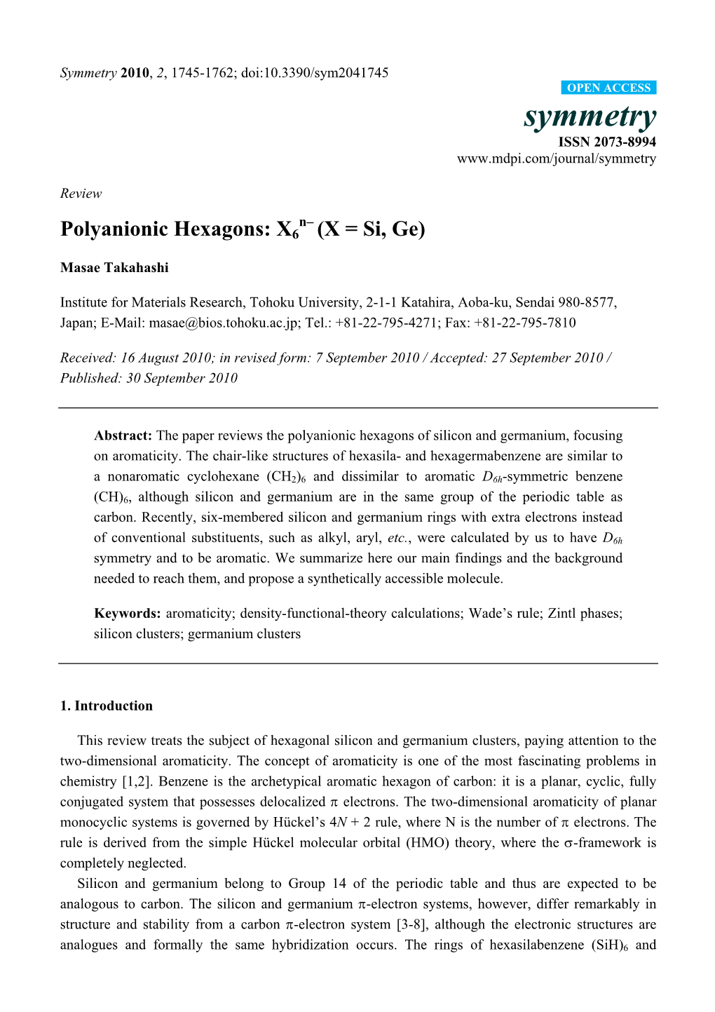 Symmetry 2010, 2, 1745-1762; Doi:10.3390/Sym2041745 OPEN ACCESS Symmetry ISSN 2073-8994